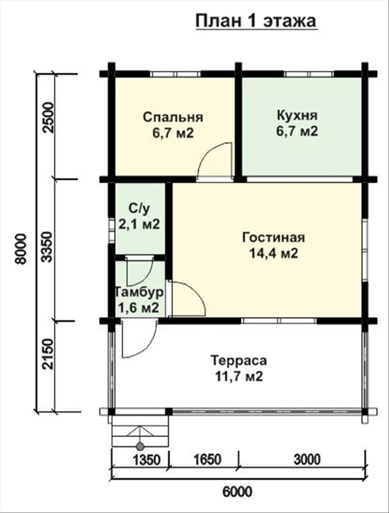 Дачный дом из бруса 8х6 №75
