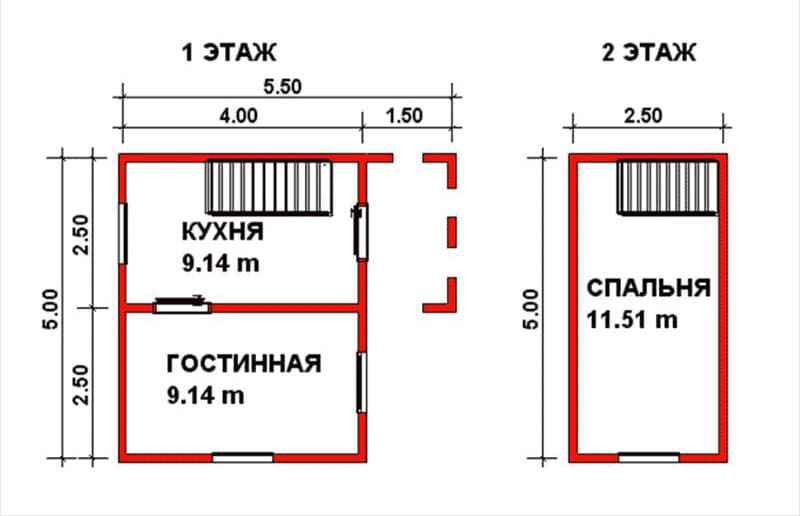 Дачный дом полутораэтажный из бруса 4 на 5 №115