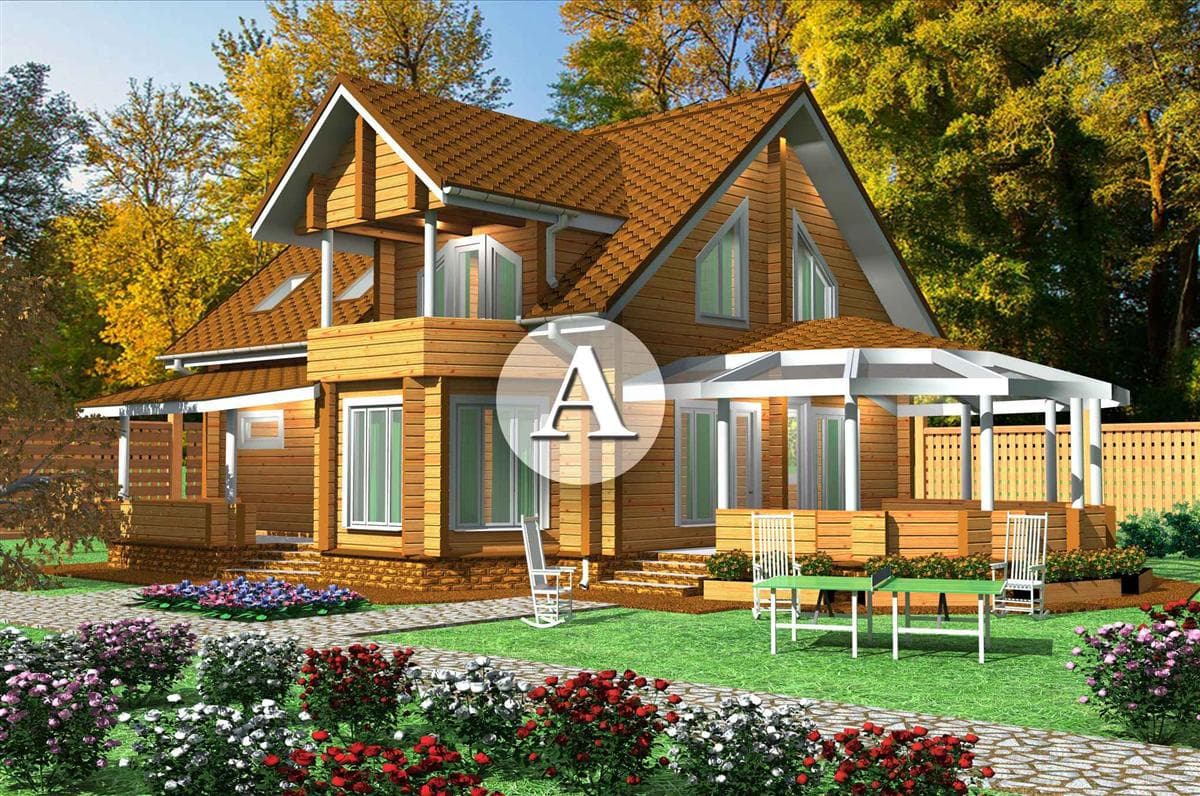 КОТТЕДЖ ИЗ БРУСА 12.7 НА 20.8 ДВУХЭТАЖНЫЙ С ТЕРРАСОЙ №131